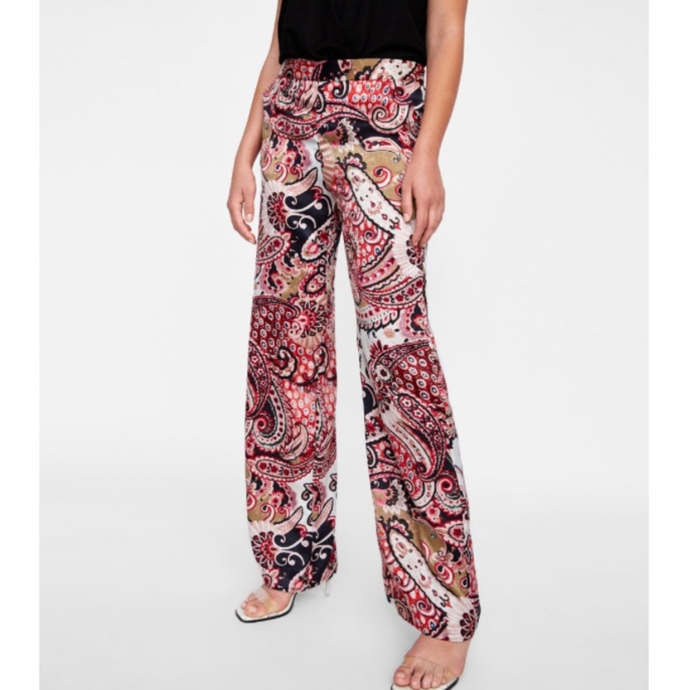 Zara Multicolor Paisley Wide-Leg Pants XS